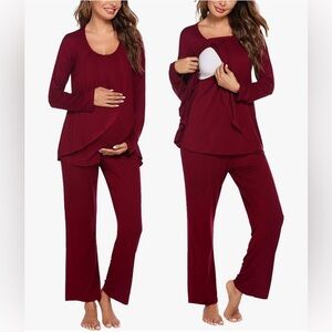 Women's Maternity Nursing Pajama Set - Burgundy